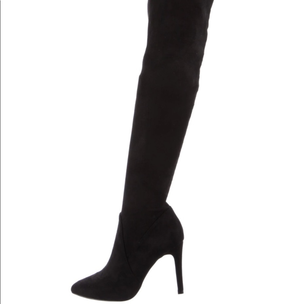 JOIE over the knee sock boots. Rounded toe. Black suede
